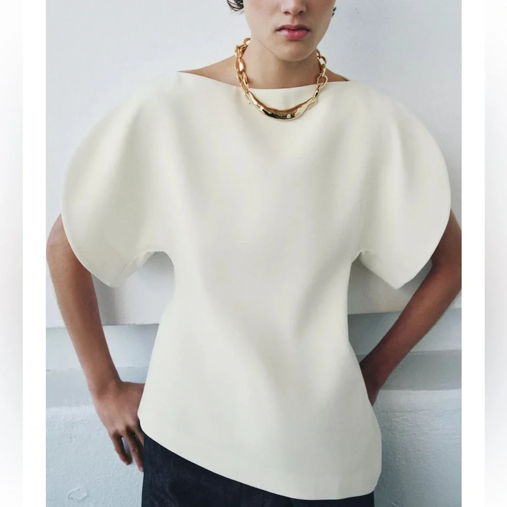 Zara NWT ZW collection Ivory Zara woman collection balloon sleeve top - Picture 2 of 12